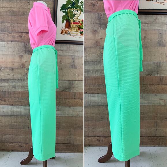 Vintage 1970s MOD Mint Green Pull On Wide Leg Trouser Polyester Pants Sz Medium - Picture 2 of 7